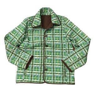 Cervelle Vintage Green Plaid & Brown Reversible Quilted Jacket US S